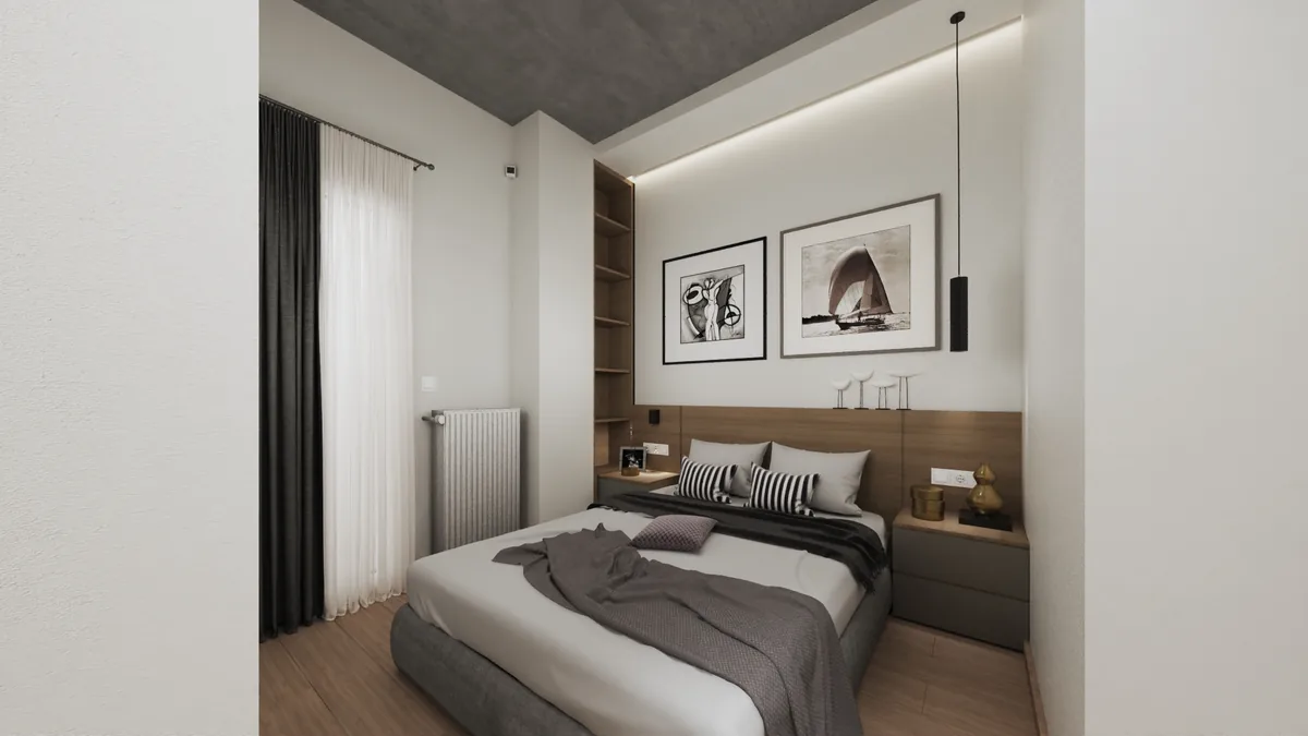Σύγχρονη Ανακαίνιση Airbnb στην Αριστοτέλους | 40 τ.μ. — κρεβατοκάμαρα 01